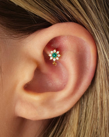 Mini Emerald Flower Hoops 