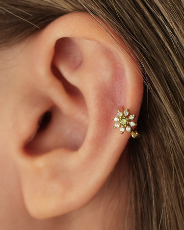 Mini Peridot Flower Hoops 