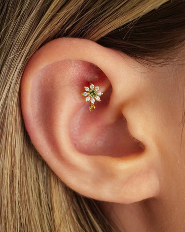 Mini Peridot Flower Hoops 