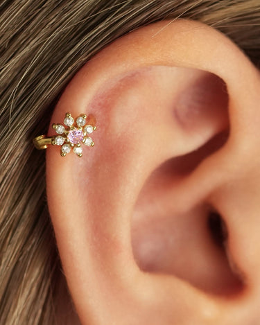 Mini Pink Tourmaline Flower Hoops 