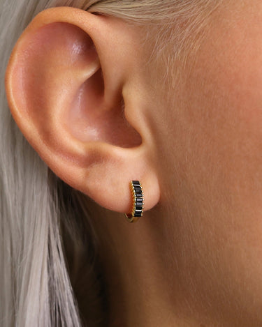 Paved Black Onyx Baguette Hoops 