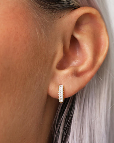 Paved Diamond Baguette Hoops 
