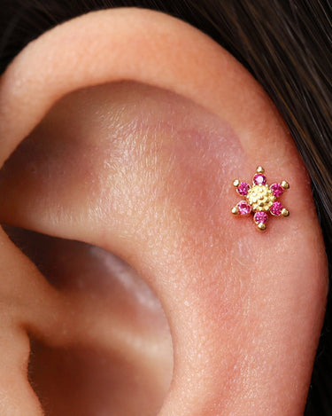 Pink Topaz Sunflower Flat Back Labret 