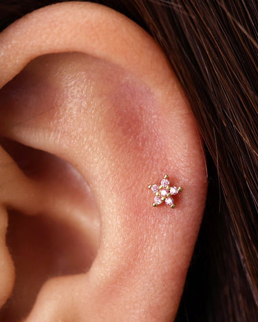 Pink Tourmaline 5 Petal Flower Flat Back Labret 