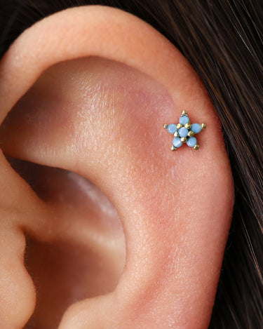 Turquoise 5 Petal Flower Flat Back Labret 