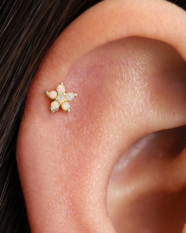 White Opal 5 Petal Flower Flat Back Labret 
